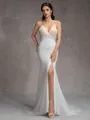 Sheath V-neck Beading Court Train Wedding Dress