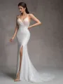 Sheath V-neck Beading Court Train Wedding Dress
