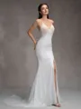 Sheath V-neck Beading Court Train Wedding Dress