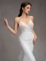 Sheath V-neck Beading Court Train Wedding Dress