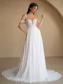 A-line Off-the-Shoulder Appliques Lace Court Train Chiffon Wedding Dress