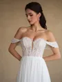 A-line Off-the-Shoulder Appliques Lace Court Train Chiffon Wedding Dress