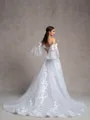 A-line Sweetheart Long Sleeves Appliques Lace Chapel Train Tulle Corset Convertible Wedding Dress