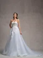 A-line Sweetheart Long Sleeves Appliques Lace Chapel Train Tulle Corset Convertible Wedding Dress