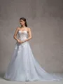 A-line Sweetheart Long Sleeves Appliques Lace Chapel Train Tulle Corset Convertible Wedding Dress