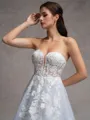 A-line Sweetheart Long Sleeves Appliques Lace Chapel Train Tulle Corset Convertible Wedding Dress