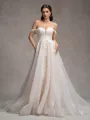 A-line Off-the-Shoulder Appliques Lace Cathedral Train Tulle Wedding Dress