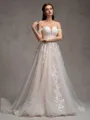 A-line Off-the-Shoulder Appliques Lace Cathedral Train Tulle Wedding Dress