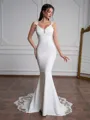 Sheath V-neck Appliques Lace Chapel Train Stretch Crepe Wedding Dress