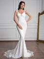 Sheath V-neck Appliques Lace Chapel Train Stretch Crepe Wedding Dress