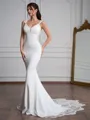 Sheath V-neck Appliques Lace Chapel Train Stretch Crepe Wedding Dress