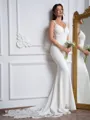 Sheath V-neck Appliques Lace Chapel Train Stretch Crepe Wedding Dress