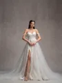 A-line Off-the-Shoulder Appliques Lace Chapel Train Tulle Wedding Dress