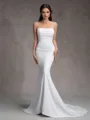 Sheath Straight Pleated Court Train Stretch Crepe Wedding Dress