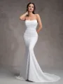 Sheath Straight Pleated Court Train Stretch Crepe Wedding Dress