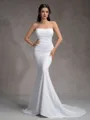 Sheath Straight Pleated Court Train Stretch Crepe Wedding Dress