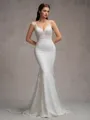 Sheath V-neck Appliques Lace Cathedral Train Stretch Crepe Wedding Dress