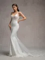 Sheath V-neck Appliques Lace Cathedral Train Stretch Crepe Wedding Dress