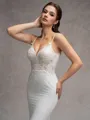 Sheath V-neck Appliques Lace Cathedral Train Stretch Crepe Wedding Dress