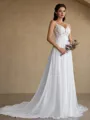 A-line V-neck Appliques Lace Cathedral Train Chiffon Wedding Dress
