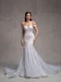 Mermaid Off-the-Shoulder Appliques Lace Cathedral Train Tulle Corset Wedding Dress