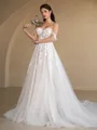 A-Line/Princess Tulle Applique Off-the-Shoulder Sleeveless Chapel Train Wedding Dresses
