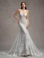 Sheath/Column Lace Scoop Sleeveless Court Train Wedding Dresses