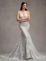 Sheath/Column Lace Scoop Sleeveless Court Train Wedding Dresses