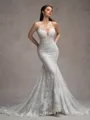 Sheath/Column Lace Scoop Sleeveless Court Train Wedding Dresses