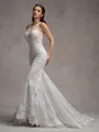 Sheath/Column Lace Scoop Sleeveless Court Train Wedding Dresses