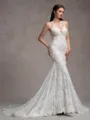 Sheath/Column Lace Scoop Sleeveless Court Train Wedding Dresses