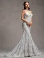 Sheath/Column Lace Scoop Sleeveless Court Train Wedding Dresses