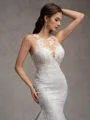 Sheath/Column Lace Scoop Sleeveless Court Train Wedding Dresses