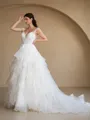 Ball Gown Tulle Applique V-Neck Sleeveless Court Train Wedding Dresses