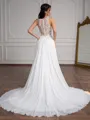A-Line/Princess Chiffon Lace Scoop Sleeveless Sweep Train Wedding Dresses