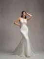 Sheath/Column Stretch Crepe Lace Scoop Sleeveless Court Train Wedding Dresses