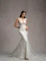 Sheath/Column Stretch Crepe Lace Scoop Sleeveless Court Train Wedding Dresses