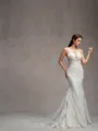 Sheath/Column Stretch Crepe Lace Scoop Sleeveless Court Train Wedding Dresses