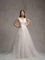 A-Line/Princess Tulle Lace V-Neck Sleeveless Court Train Wedding Dresses
