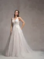 A-Line/Princess Tulle Lace V-Neck Sleeveless Court Train Wedding Dresses