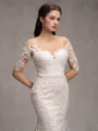 Sheath/Column Lace Off-the-Shoulder Long Sleeves Court Train Wedding Dresses