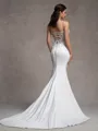Sheath/Column Charmeuse Lace V-Neck Sleeveless Court Train Wedding Dresses