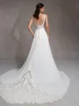 A-Line/Princess Chiffon Lace V-Neck Sleeveless Court Train Wedding Dresses