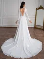 A-Line/Princess Chiffon Lace Scoop Long Sleeves Court Train Wedding Dresses
