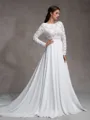 A-Line/Princess Chiffon Lace Scoop Long Sleeves Court Train Wedding Dresses
