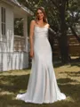 Sheath Spaghetti Straps Sweep Train Stretch Crepe Wedding Dress