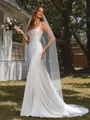 Sheath Spaghetti Straps Sweep Train Stretch Crepe Wedding Dress