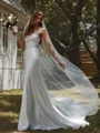Sheath Spaghetti Straps Sweep Train Stretch Crepe Wedding Dress