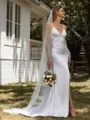 Sheath V-neck Court Train Stretch Crepe Wedding Dress