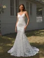 Sheath V-neck Appliques Lace Court Train Lace Wedding Dress